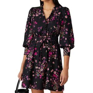 Kate Spade Bora Floral Print Fit & Flare Dress Black Pink Purple Size 8